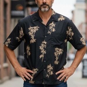Luau Silk Black Tan Palm Tree  Hawaiian Tropical Shirt size Medium 2 for $30